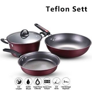 Panci Wajan Teflon Set isi 3 pcs - Panci Teflon Penggorengan Set