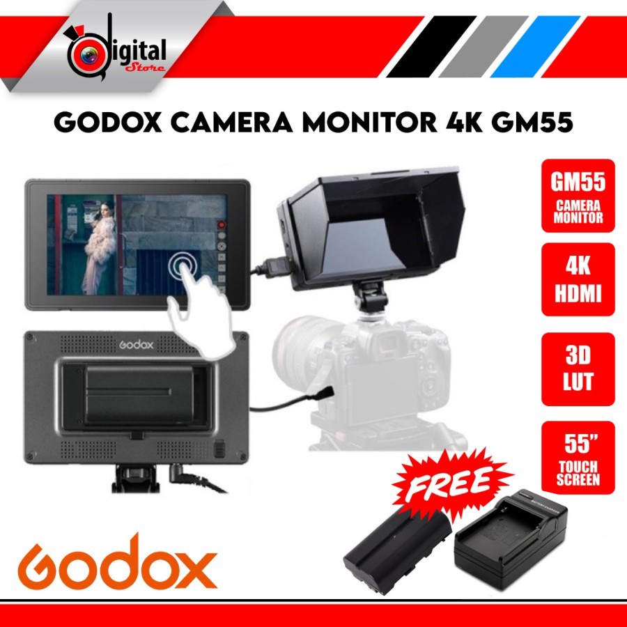 Godox Camera Monitor 4K GM55 5.5 Inc HDMI Touchscreen - Monitor Godox GM-55