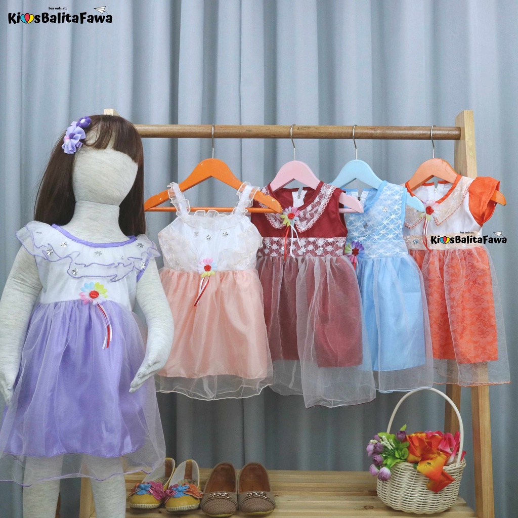 Gaun Bayi Uk. 0-12 bulan / Dress Bayi Anak Perempuan Murah Gaun Pesta Motif Polos Lengan Lucu