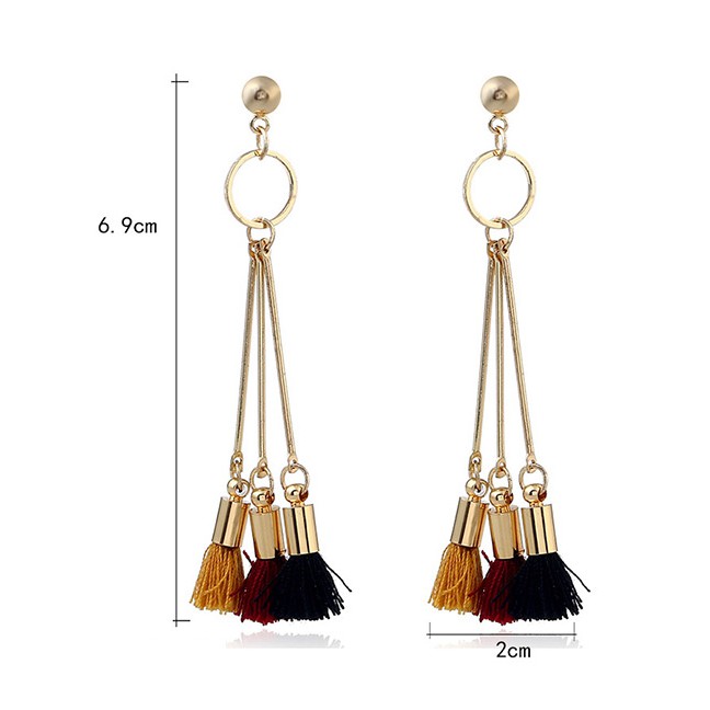 LRC Anting Tusuk Fashion Multi-color Tassel Decorated Simple Long Earrings