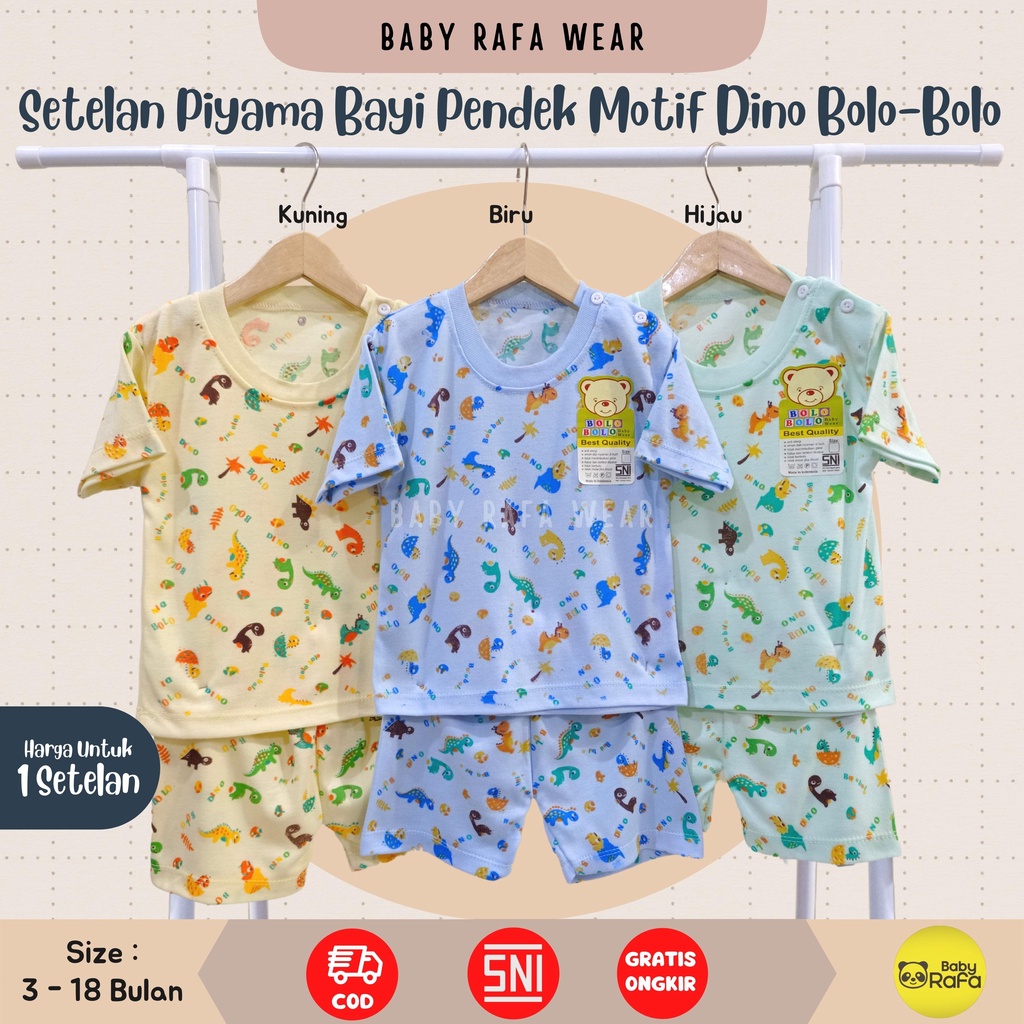 Setelan Piyama Baju Bayi Pendek 3 - 18 Bulan merk Bolo - Bolo SNI motif DINO