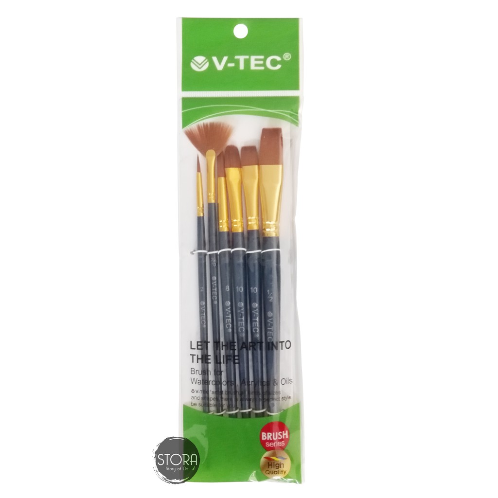 V-tec Brush Set No A0342-6 - Vtec Kuas Cat Lukis Gambar Set 6