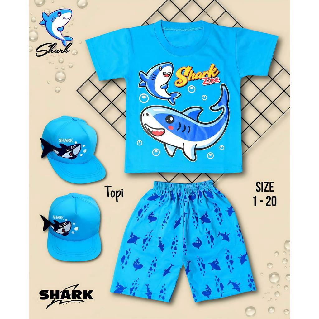 SETELAN BAJU ANAK SHARK ZONE UNTUK ANAK ANAK 2-10 TAHUN KE300