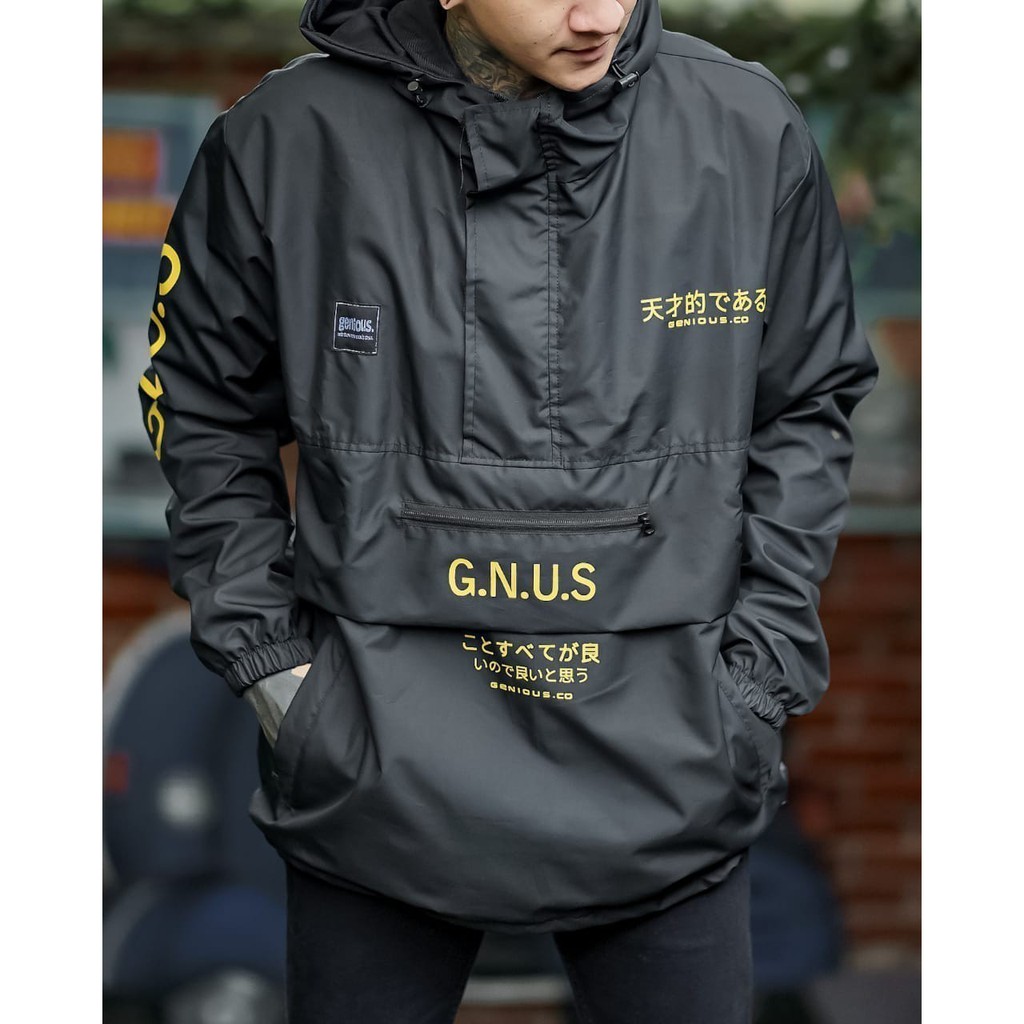 GENIOUS Jaket Cougle Jaket Parasut Jaket Outdoor Jaket Pria Black Simple