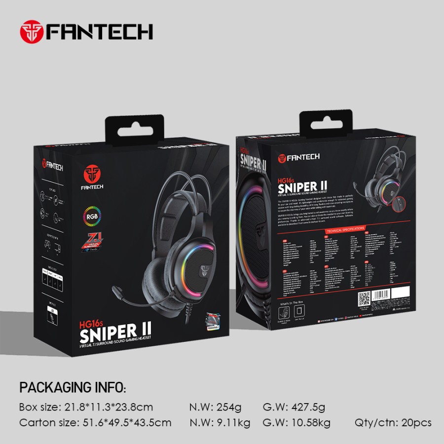 Headset Fantech HG16S HG-16S Sniper 7.1 Virtual Sound - RGB - Gaming