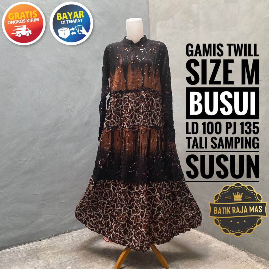 Gamis Dress Baju Muslimah Wanita Remaja Dewasa Kekinian Syari Lebaran Motif Batik Abstrak Busui Resl