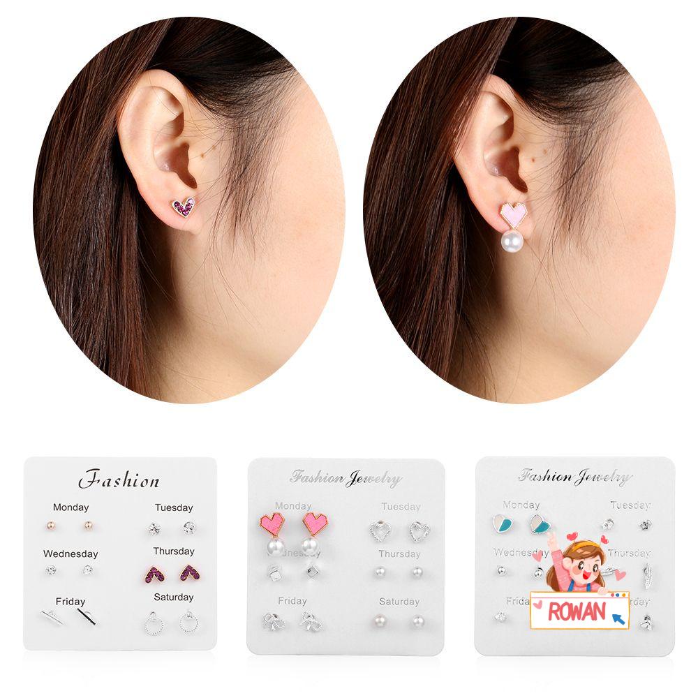 R-flower 6 Pasang / Set Anting Tusuk Bentuk Geometri / Daun / Pita Untuk Perhiasan Wanita