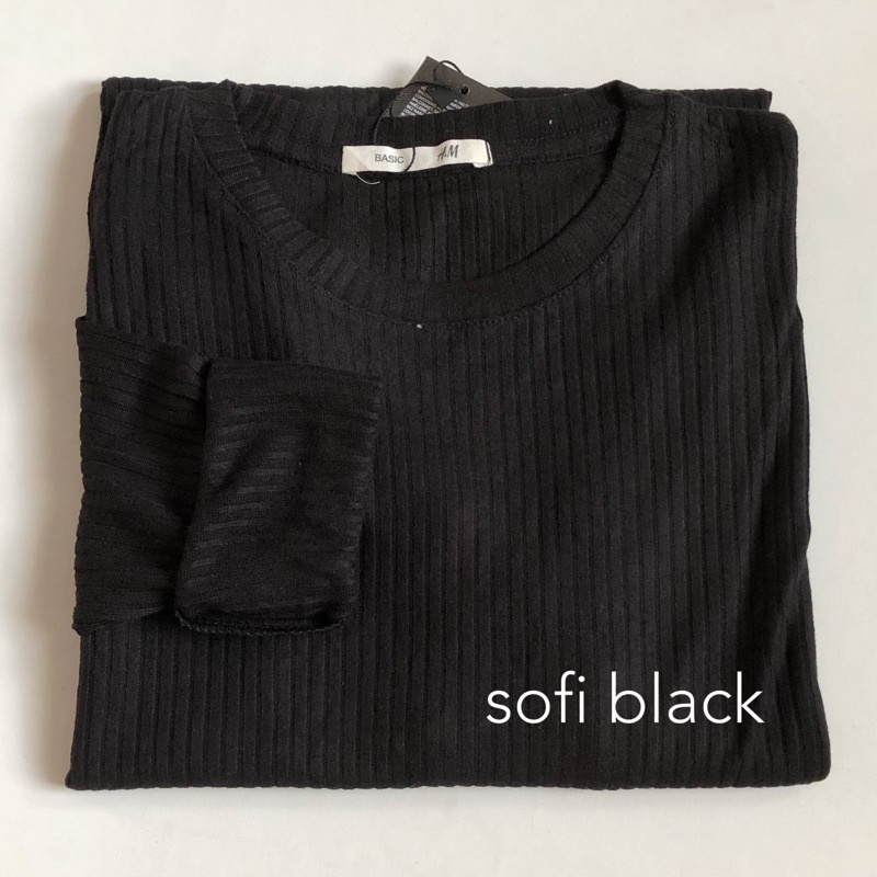 longsleeve rib basic sweater premium baju lengan panjang KALLYOUTFIT-SOFI BLACK
