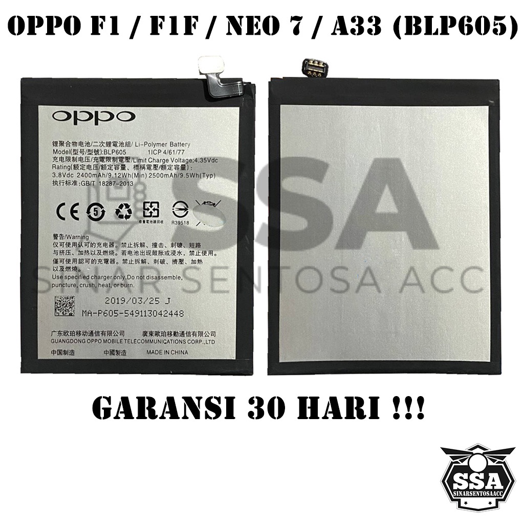 Baterai Original 100% Oppoo F1 F1F Neo 7 A33 BLP605 BLP-605 BLP 605 Battery Batrai Batu Batre Batrei HP Ori Garansi Oppo