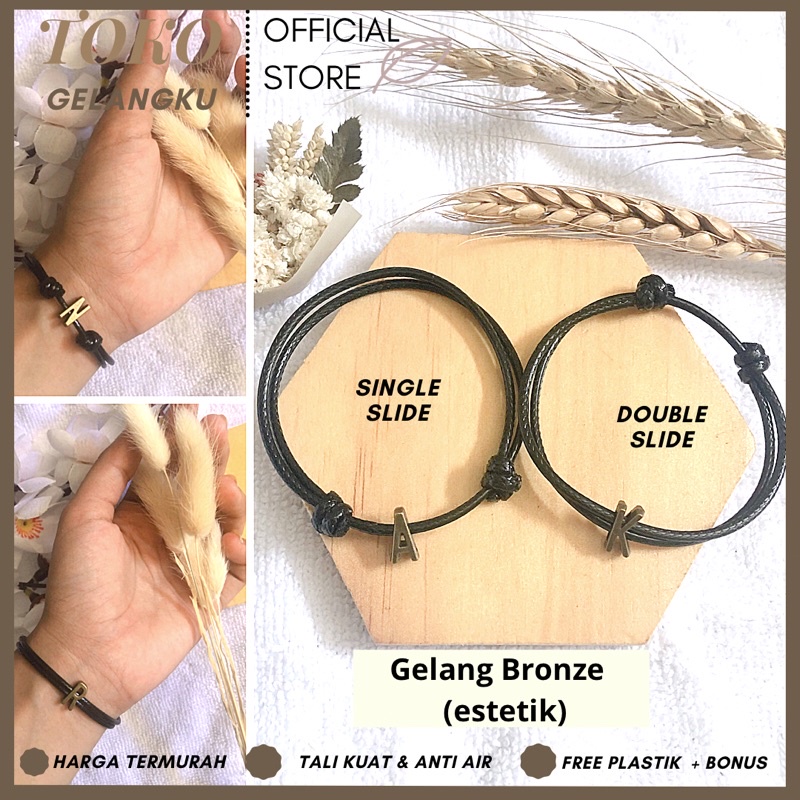 (A-Z) GELANG BRONZE VINTAGE PREMIUM ( BELI 10 FREE 1 GELANG POLOS ) / Gelang Tali Huruf Inisial Pria Wanita / Gelang Couple Sahabat Pacar / Bracelet initial Abjad