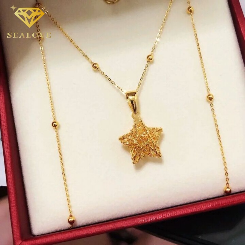 Kalung Titanium Wanita Liontin bintang berujung lima Cantik Lapis emas 18k anti karat perhiasan Korea