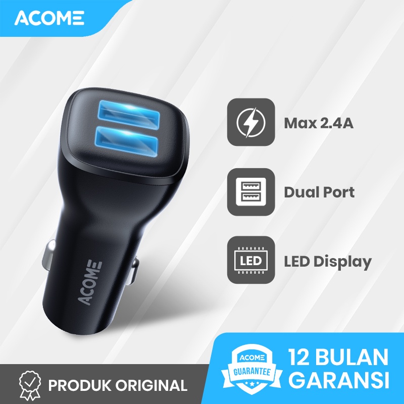 Acome Car Charger 2 Port Fast Charging 2.4A LED Display Garansi Resmi 1 tahun - ACC05