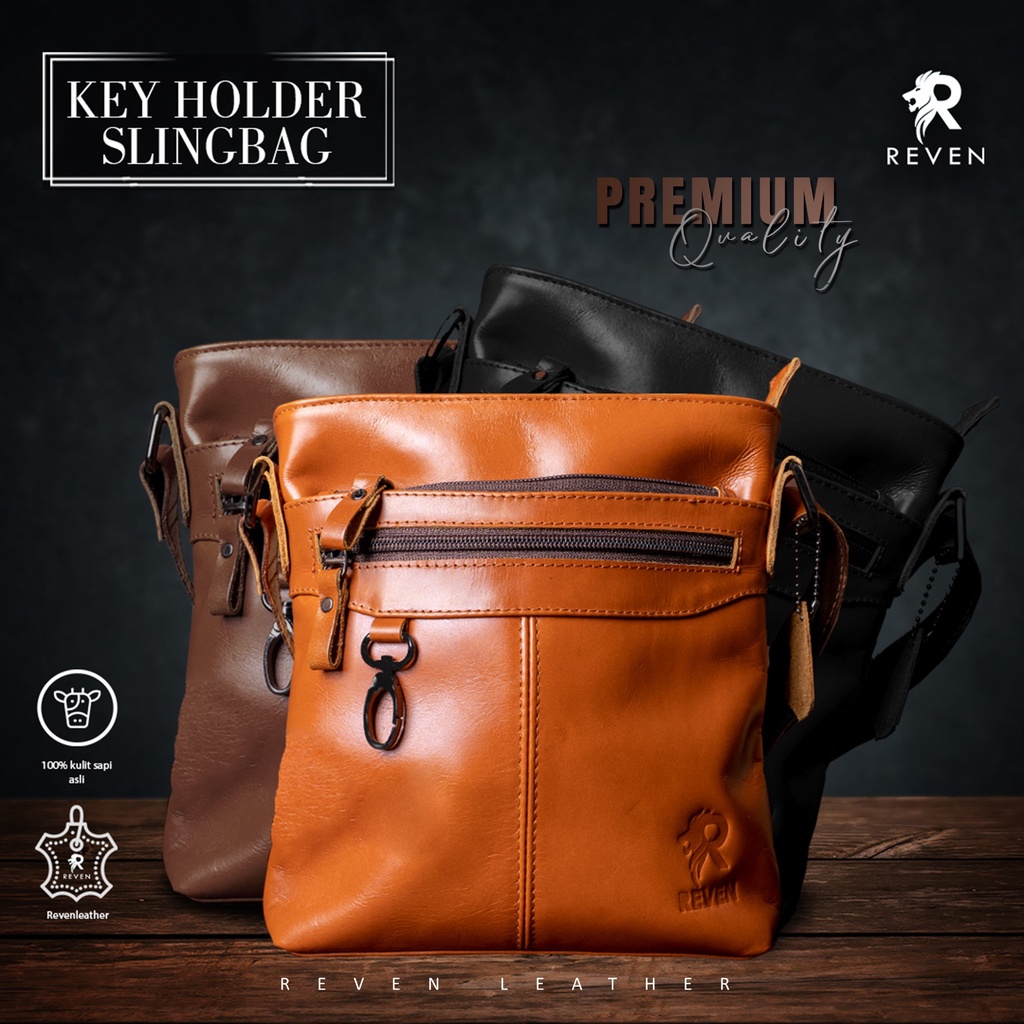 Tas Kulit Selempang Key Holder Sling Bag Waistbag Fashion Cowok Pria Kulit Sapi 100% Asli Original KEY HOLDER SLING BAG