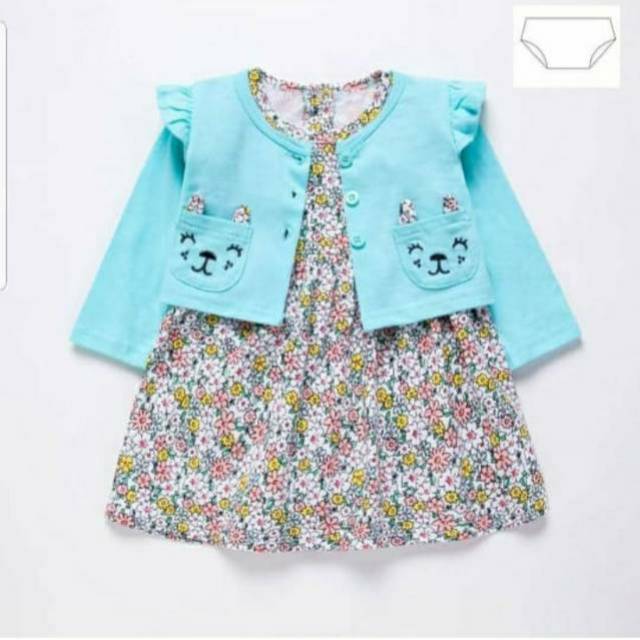 Set Cardigan Bayi/ dress romper catell love/ baju bayi dress cardigan