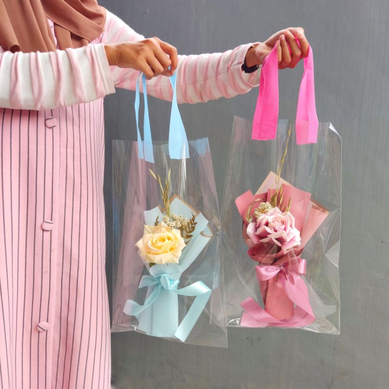 Tas Buket 5 LEMBAR + TALI  Plastik Buket  Plastik Bening Buket