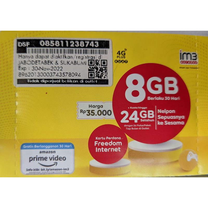 KARTU PERDANA INTERNET SP INDOSAT OOREDOO 8GB ORI