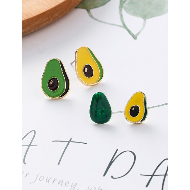 LRC Anting Tusuk Fashion Green + Yellow Trumpet Drop Glazed Avocado Earrings F81291