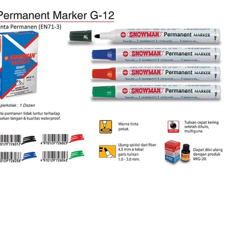 

(LeN➽) ⭐️ Spidol snowman permanent G.12 ( 12 pcs ) |Pengiriman tercepat