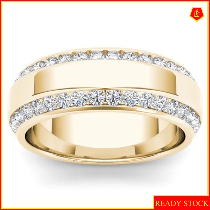 [Ready Stock]14K Gold Double Row Diamond Ring Fashion Simple