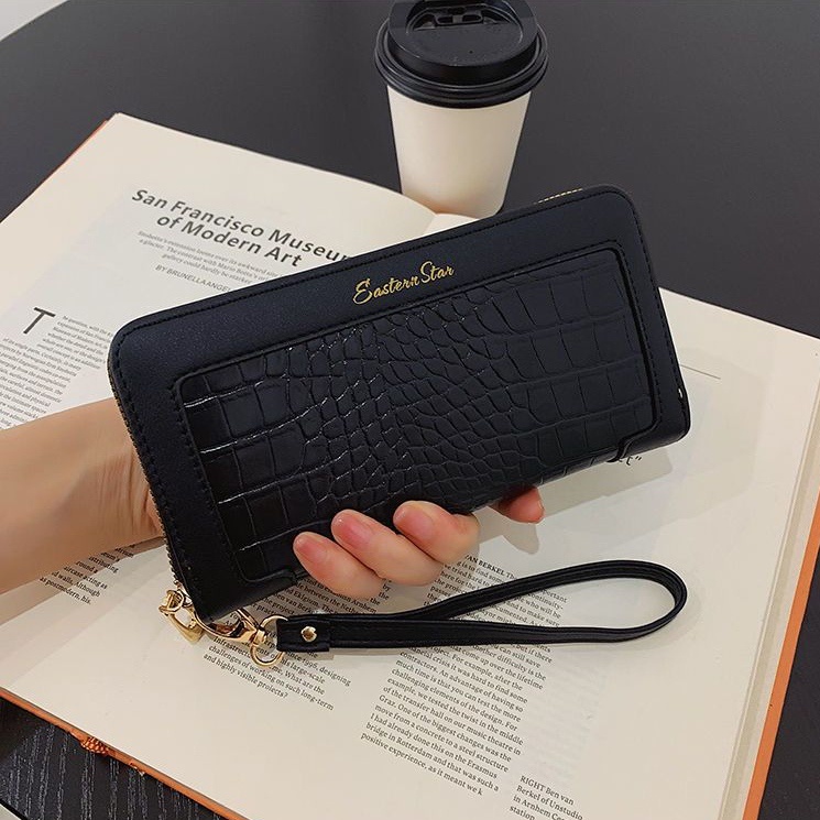 DOMPET PANJANG WANITA KULIT CROCO RESLETING HITAM THILAMA WA550B5 IMPORT TALI PENDEK SLOT KARTU UANG FASHION KOREA REMAJA KEKINIAN BRANDED BATAM PREMIUM MURAH