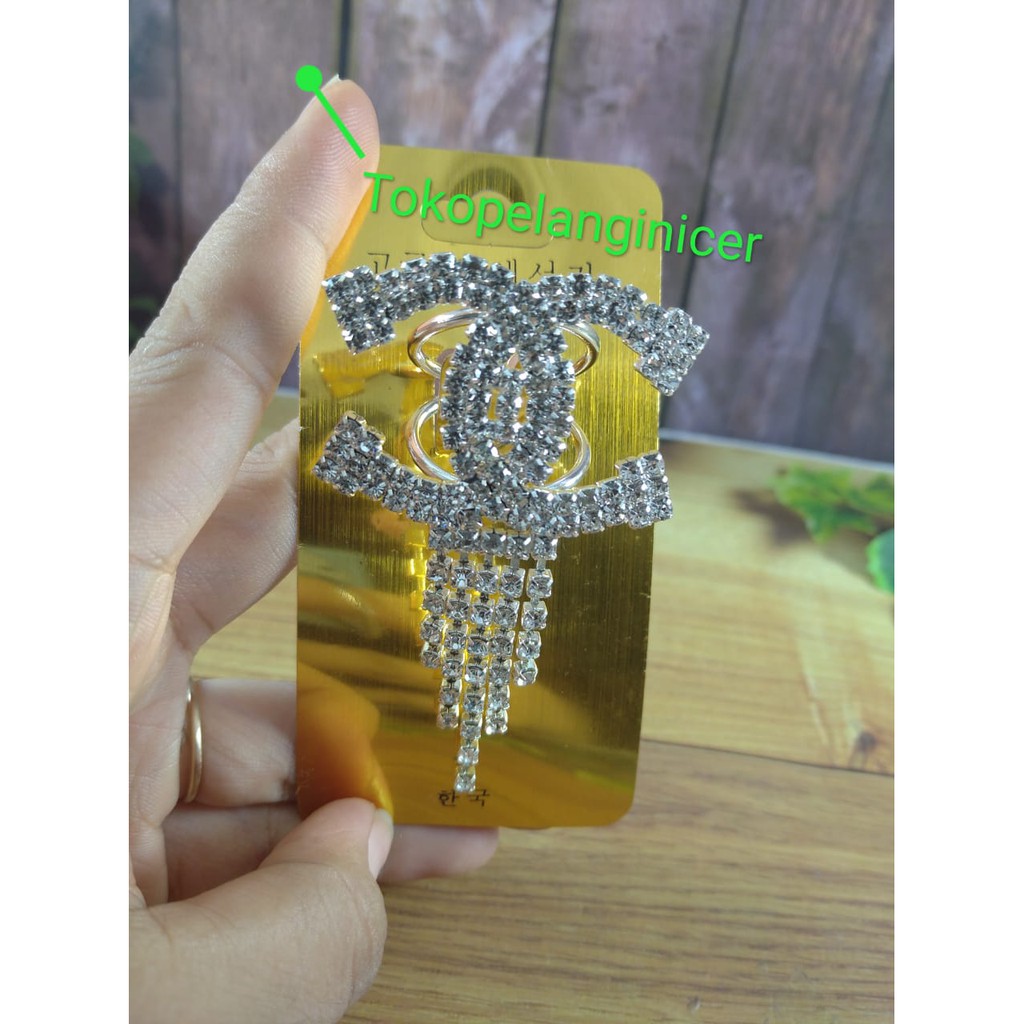 FASHION HIJAB CANTIK BROSS BROS RING PERMATA  SILVER TOKOPELANGINICER