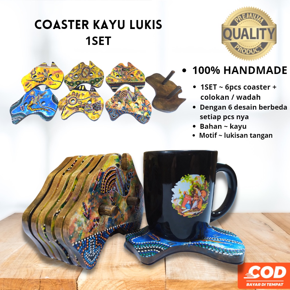 coaster /coaster kayu / tatakan gelas / tatakan gelas kayu / tatakan kayu / tatakan lukis handmade k