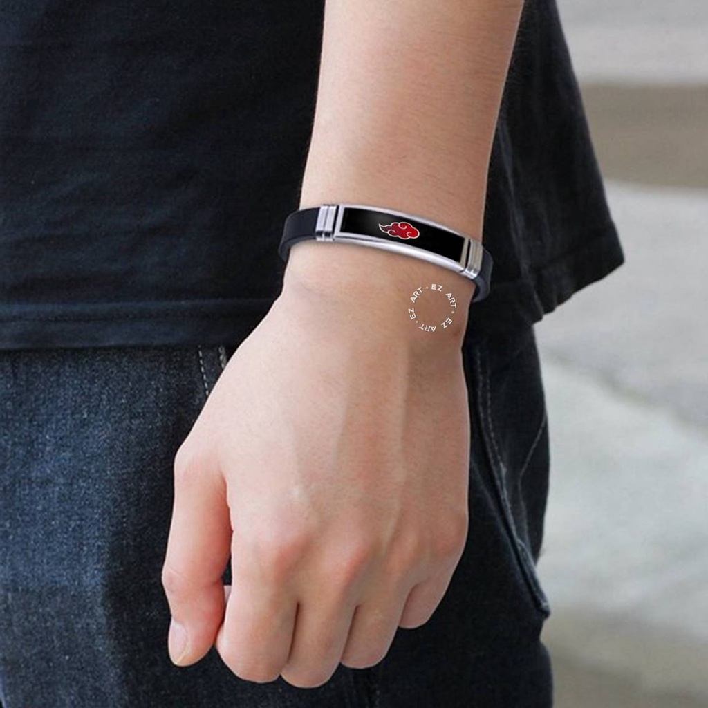 GELANG NARUTO SHARINGAN RINNEGAN EYE BAHAN KARET SILICONE PLAT STAINLESS STEEL GAMBAR ANIME KACA EPOXY MODEL SABUK STRAP