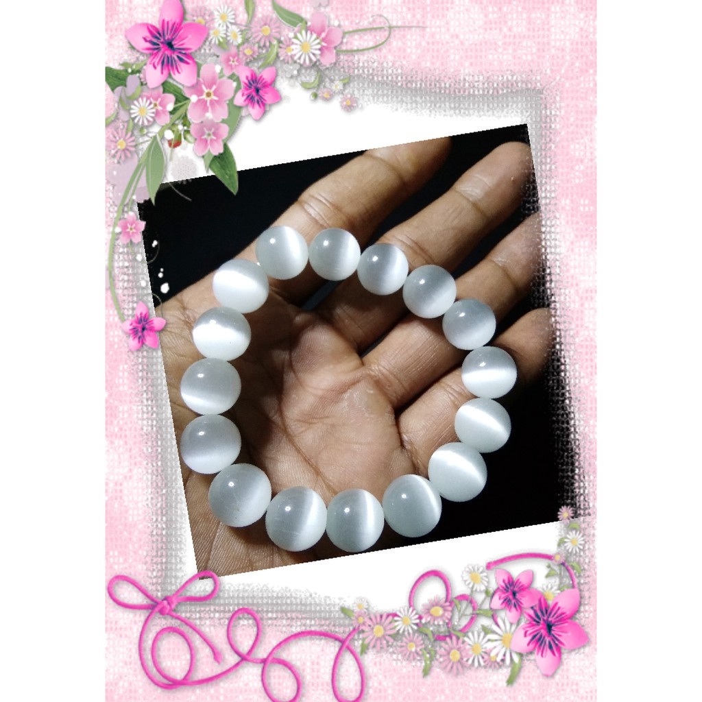 gelang tabu akik mata kucing warna putih