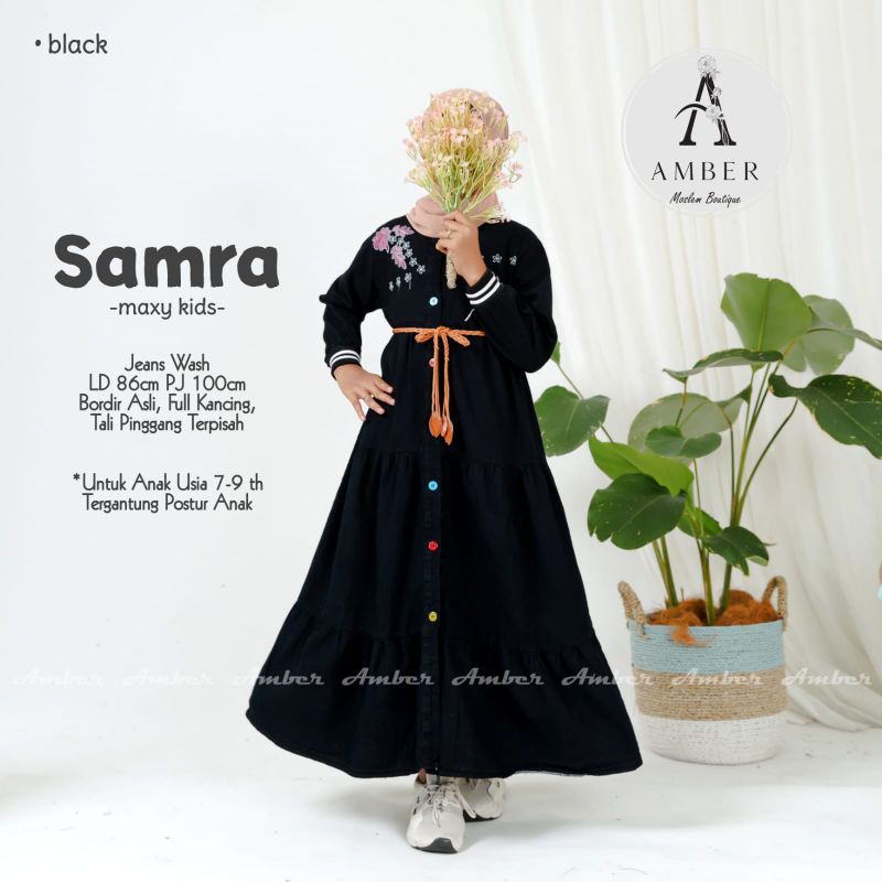 SAMRA Gamis Dress Jeans Hitam Black Anak Perempuan usia 7 - 9 Tahun Murah Terbaru