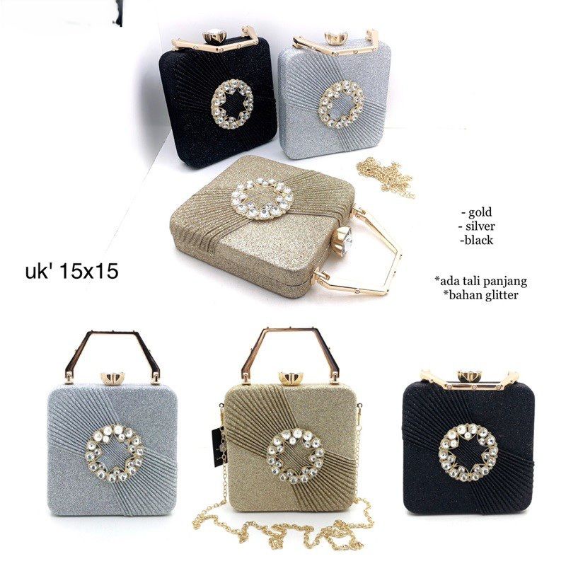 tas pesta kotak rectangle square clutch glitter manik bros swarovski shining glam acc gaun party goe