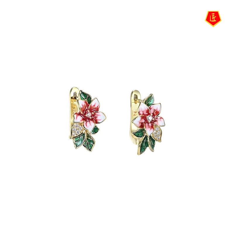 [Ready Stock]Women's Elegant and Exquisite 18K Gold Earrings Flower Ring Set