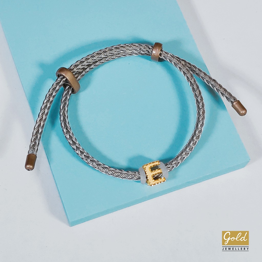 Gelang tali emas kuning 700 16k charm inisial alphabet huruf E bsr