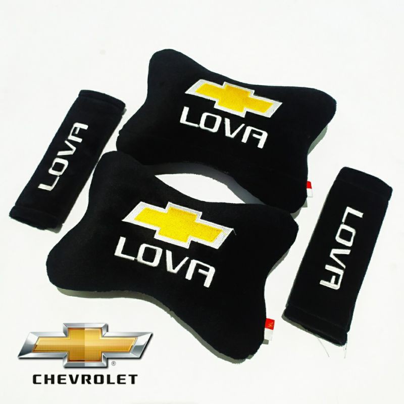 Equivalents| New Aksesoris Headrest Bantal Mobil Chevrolet Lova Hitam Bordir 3D Komputer