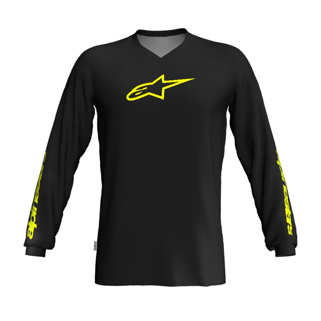 Kaos Sepeda Lengan Panjang Alpinestar Hitam List kuning Kaos Sepeda Lengan Panjang Alpinestar Hitam List kuning
