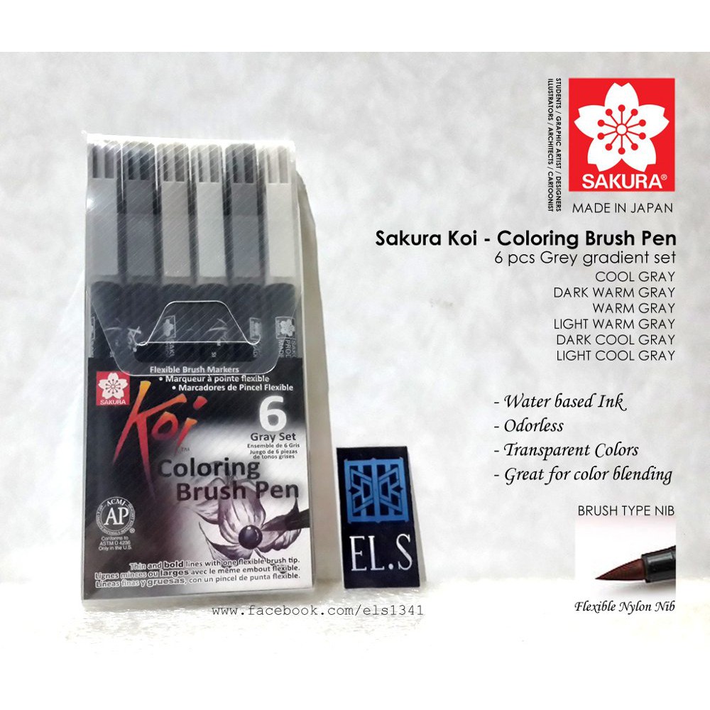 Sakura Koi Colouring Brush Pen 6 Gray Set Shopee Indonesia