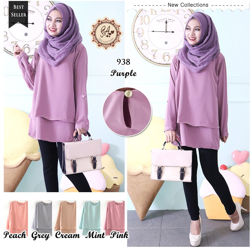 Baju Atasan Blouse Blus Wanita Lengan Panjang 2 Layer Cantik Bahan Enak Nyaman Digunakan Shopee Indonesia