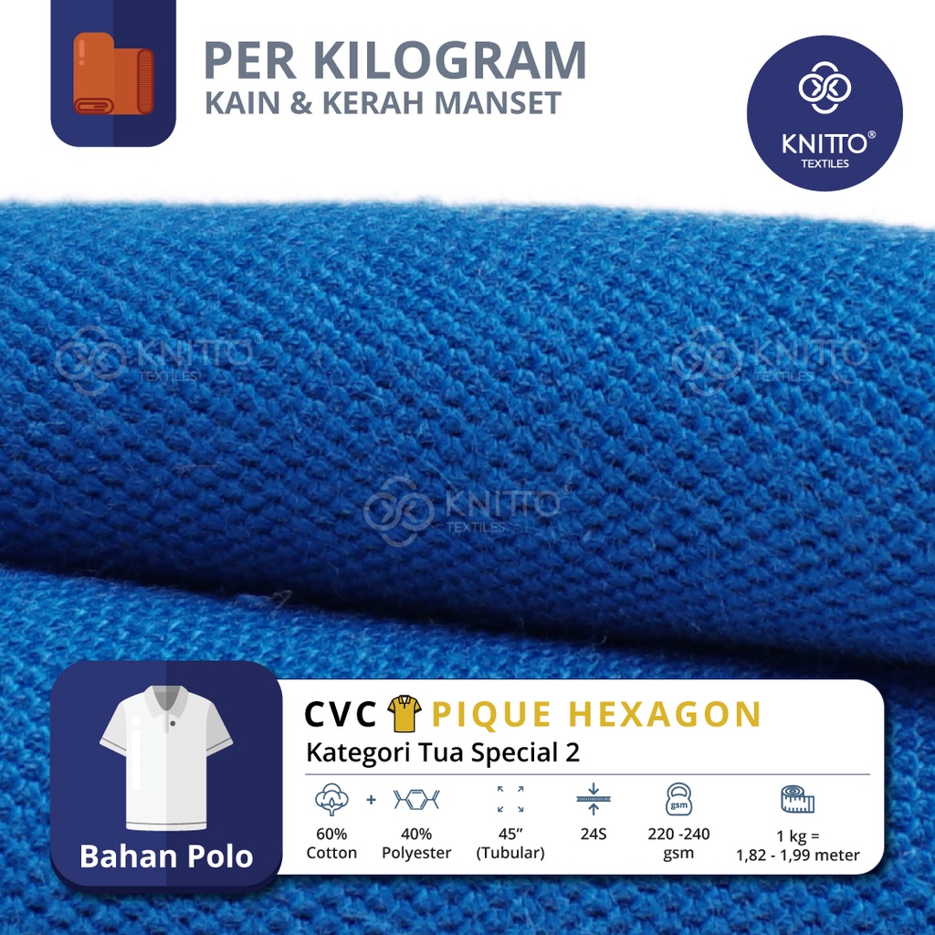KAIN CVC PIQUE HEXAGON 24S KATEGORI WARNA TUA SPECIAL 2 ( BAHAN POLO ) - KNITTO