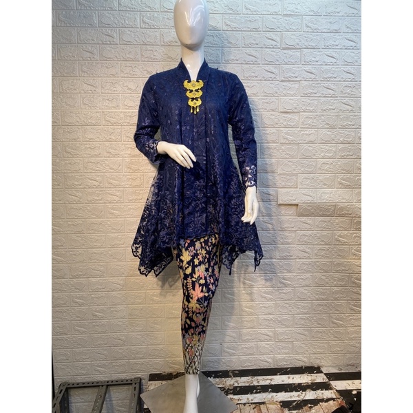 Kebaya Kartini. Tulle Mutiara. Kebaya Busui. Kebaya Pesta Modern-Biru dongker