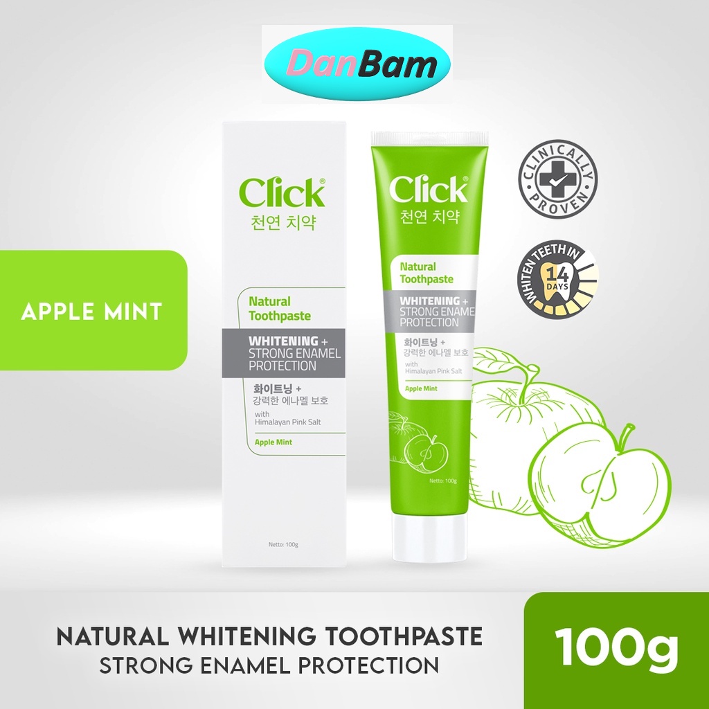 Click Natural Toothpaste Whitening + Strong Enamel Protection Pasta Gigi Korea Apple Mint