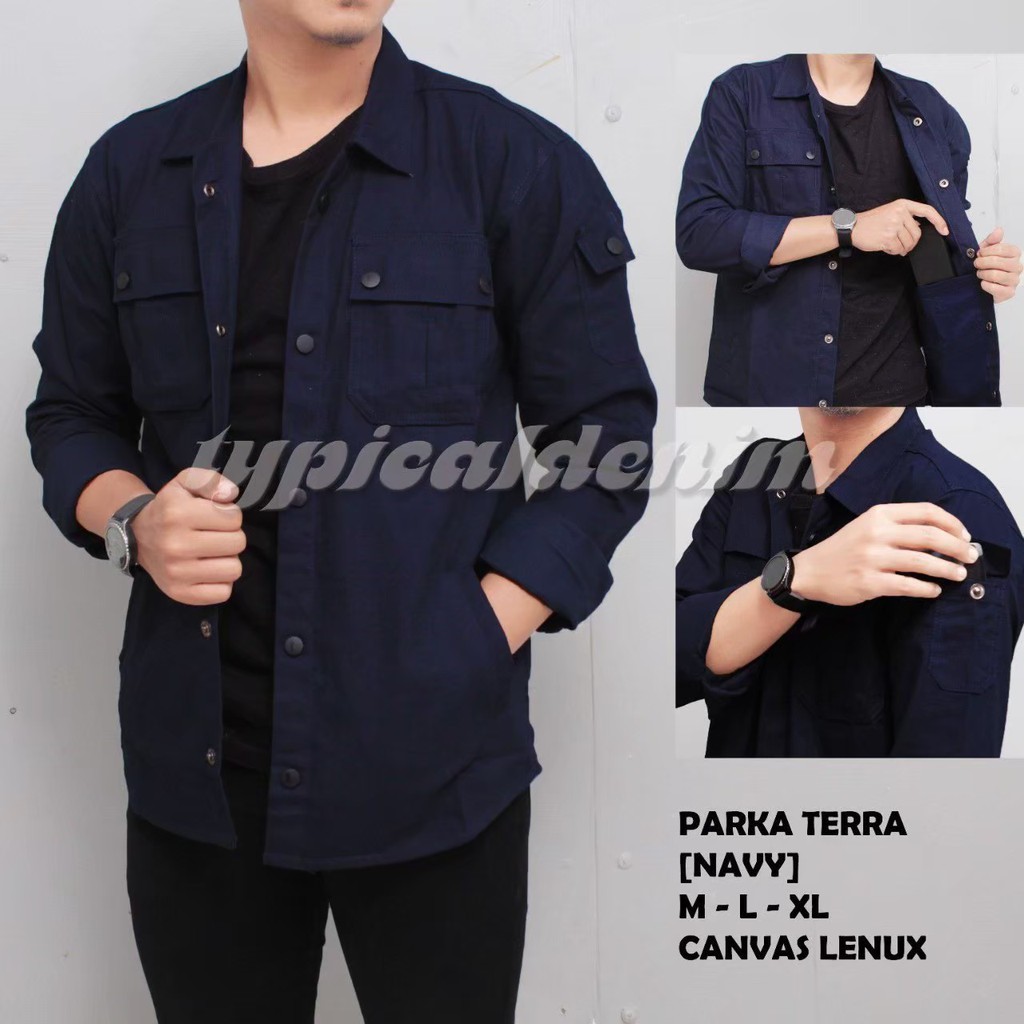 Jaket Kanvas Trucker Semi Parka - PLUVIOPHILE 2 POCKET - Hitam