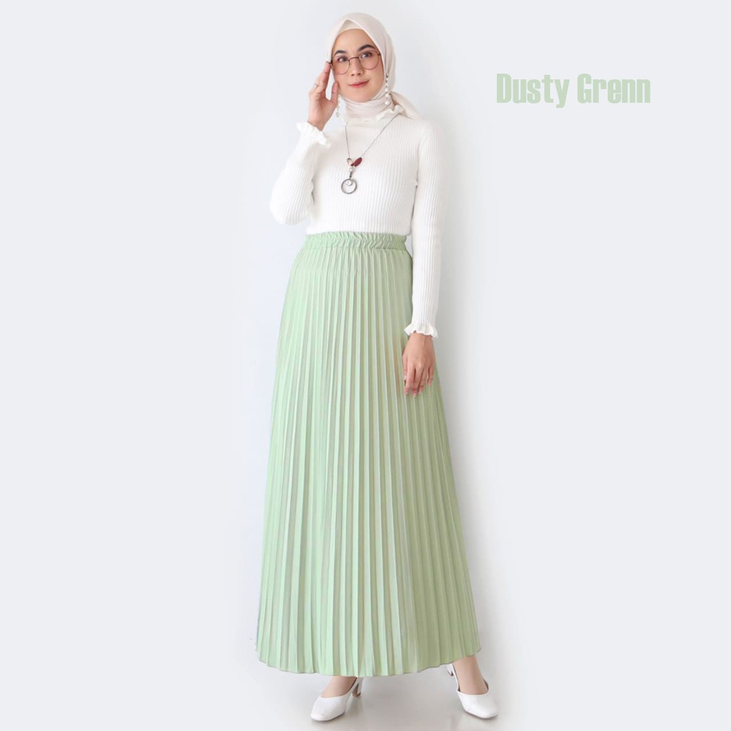 Rok Plisket - Rok  Wanita Bahan Premium ( Varian 1 )-DUSTY GREEN