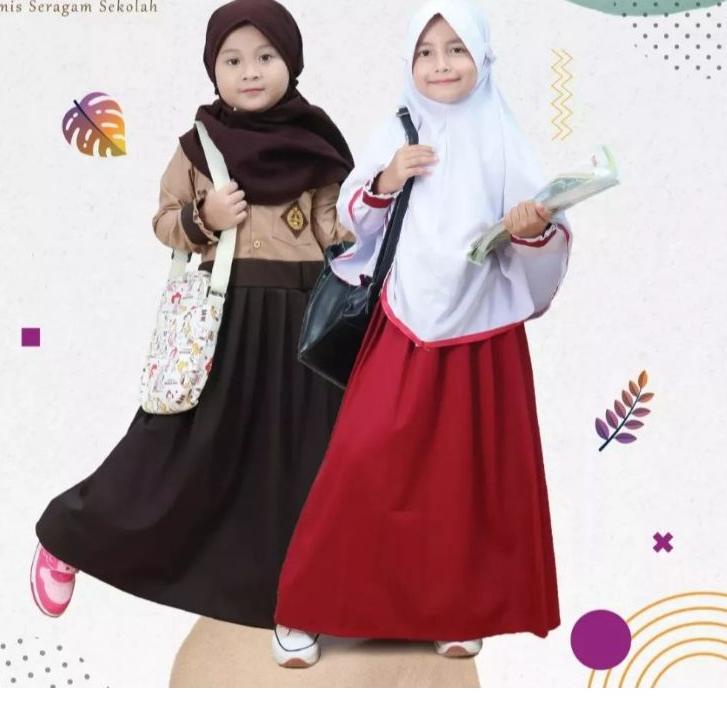 Stok Terbatas Baju Gamis Seragam Sekolah SD Anak Perempuan / Seragam Merah Putih & Pramuka