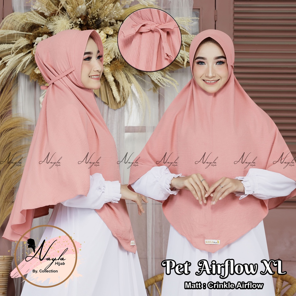 Jilbab Bergo Maryam Pet Crinkle Airflow Premium M,L,XL Kerudung Instan Tali Airflow Anti Kusut Nayla Hija'b