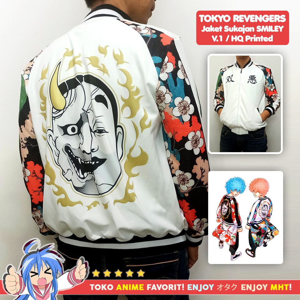 Jaket Smiley Nahoya Kawata Brothers Bomber Sukajan Anime Tokyo Revengers Full Print Twin Devils Tokyo Manji