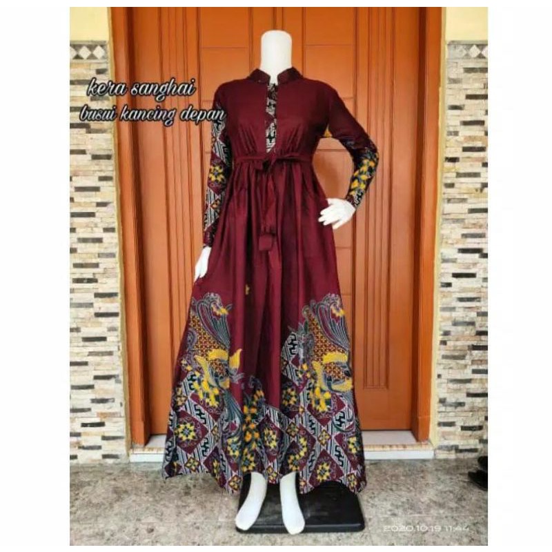 MS GAMIS BATIK FASHION SRIWEDARI MAXI BUMIL/BUSUI BUSANA MUSLIM TERMURAH SHOPEE-Kenari Abang