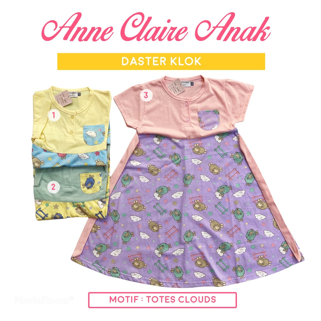 Daster Klok Anak Lengan Pendek + Tali belakang Anne Claire Dress Bahan Kaos