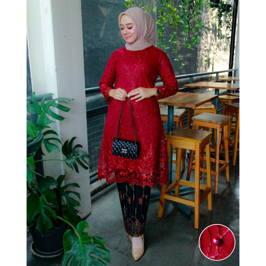 KEM&gt; KEBAYA TUNIK ISYANA / TULLE BORDIR IMPORT / BAJU KEBAYA MODERN / KEBAYA WANITA PESTA DAN WISUDA