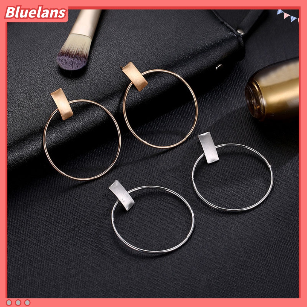 Anting Stud Bentuk Lingkaran Besar Persegi Panjang Geometris Gaya Minimalis Untuk Wanita