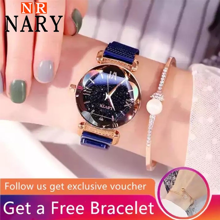 LSVTR Jam Tangan Wanita, Arloji Kasual Gesper Magnet Casing Rose Gold Quartz Tahan Air Berlian Imita