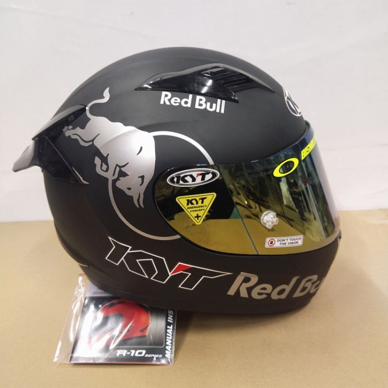 HELM KYT R10 WHITE PAKET GANTENG RED BULL-Hitam dof paket